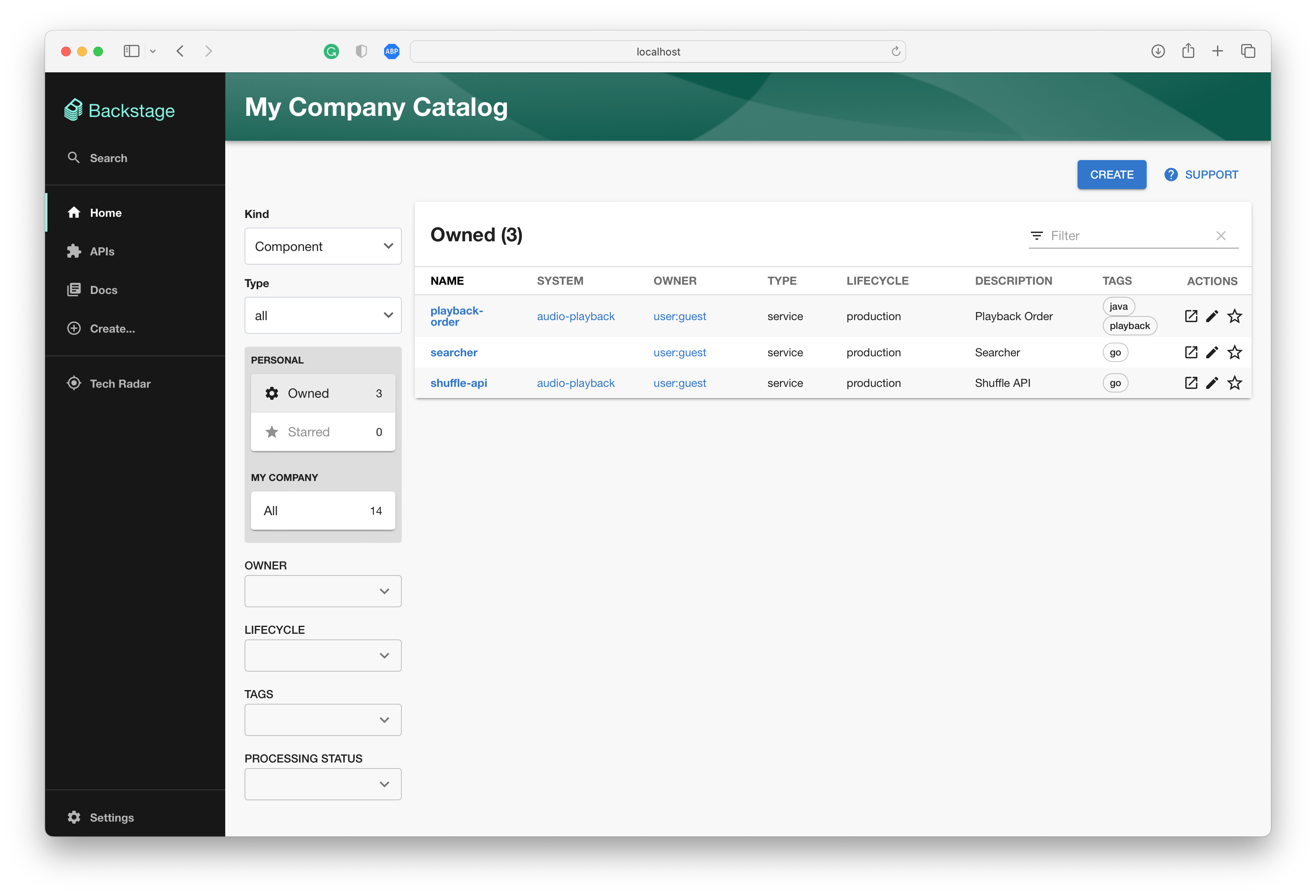 Backstage docs running locally on Safari