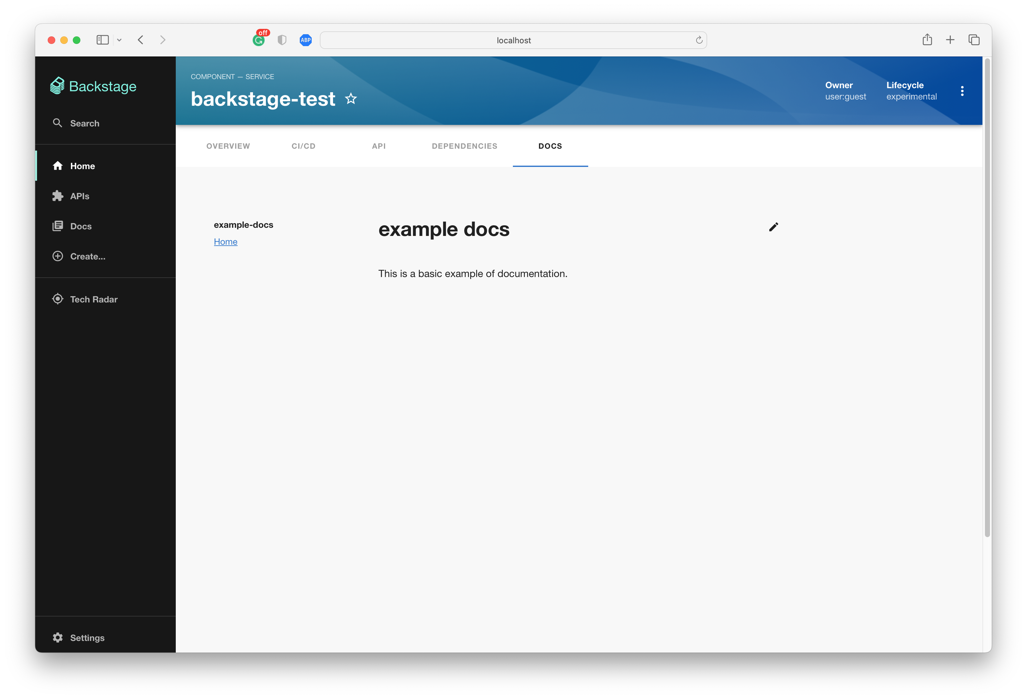Backstage running locally in Safari